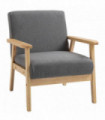 Linen Upholstered Pine Wood Accent Armchair Grey/Oak