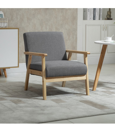 Linen Upholstered Pine Wood Accent Armchair Grey/Oak