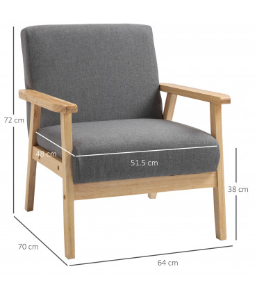 Linen Upholstered Pine Wood Accent Armchair Grey/Oak