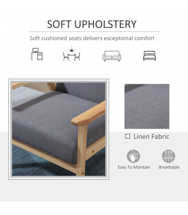 Linen Upholstered Pine Wood Accent Armchair Grey/Oak