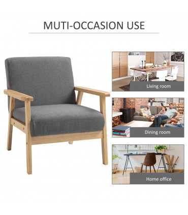 Linen Upholstered Pine Wood Accent Armchair Grey/Oak