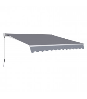 Manual Retractable Awning 395cm x 300cm Grey 100% Polyester Easy Installation