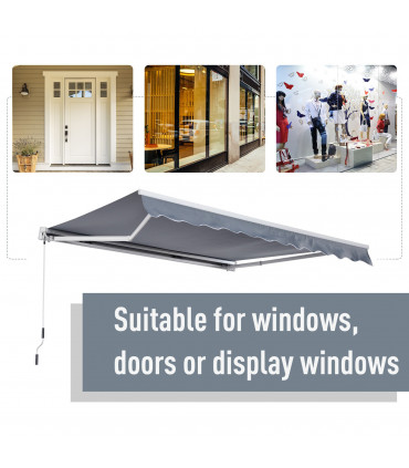 Manual Retractable Awning 395cm x 300cm Grey 100% Polyester Easy Installation