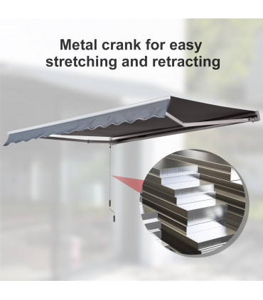 Manual Retractable Awning 395cm x 300cm Grey 100% Polyester Easy Installation