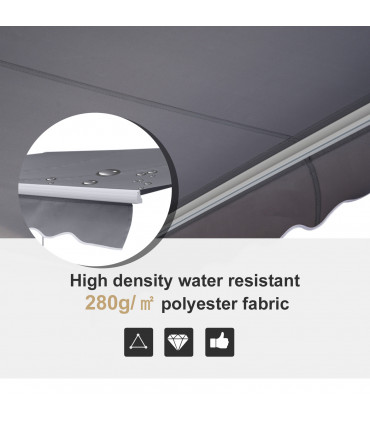 Manual Retractable Awning 395cm x 300cm Grey 100% Polyester Easy Installation