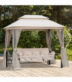 Outdoor 2-in-1 Convertible Swing Chair Bed 3 Seater Porch Cream White Steel