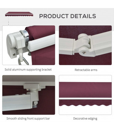 Awning Manual Retractable Red 295cm x 250cm x 160cm Polyester PU Coating