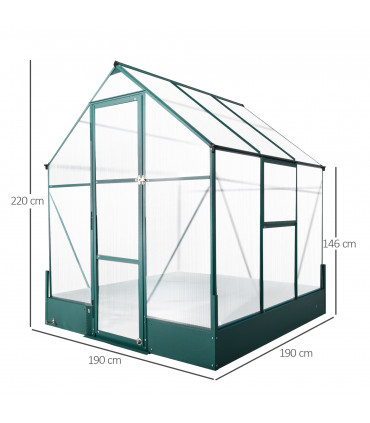 Greenhouse Polycarbonate Transparent Green 190cm x 190cm x 220cm Walk-in