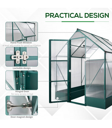 Greenhouse Polycarbonate Transparent Green 190cm x 190cm x 220cm Walk-in