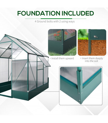 Greenhouse Polycarbonate Transparent Green 190cm x 190cm x 220cm Walk-in