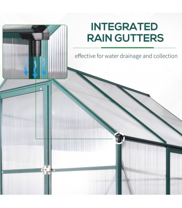 Greenhouse Polycarbonate Transparent Green 190cm x 190cm x 220cm Walk-in