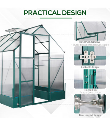 Greenhouse Polycarbonate Transparent Green 250cm x 190cm x 219cm Garden Walk-in