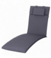 Garden Sun Lounger Chair Cushion Grey 198x53cm Thick Padding Headrest Outdoor