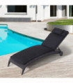 Garden Sun Lounger Chair Cushion Black 198x53 cm Thick Padding Headrest Outdoor