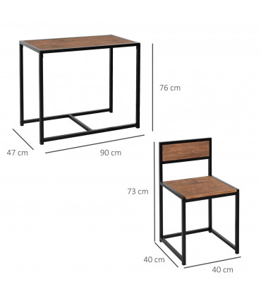 Bar Stool and Table Set Steel Frame MDF 2-Seater Wood Tone Rustic Brown