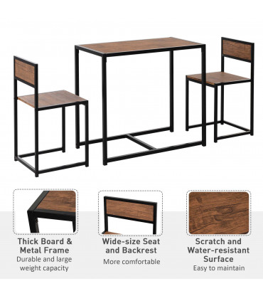 Bar Stool and Table Set Steel Frame MDF 2-Seater Wood Tone Rustic Brown