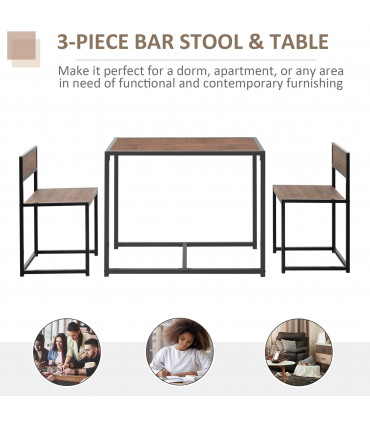 Bar Stool and Table Set Steel Frame MDF 2-Seater Wood Tone Rustic Brown