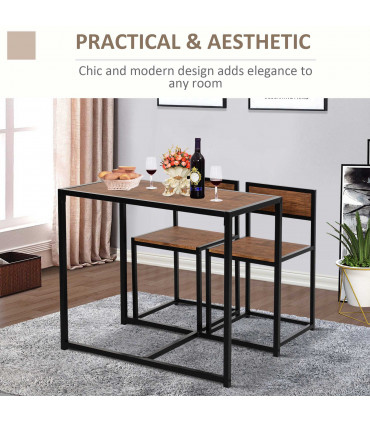 Bar Stool and Table Set Steel Frame MDF 2-Seater Wood Tone Rustic Brown