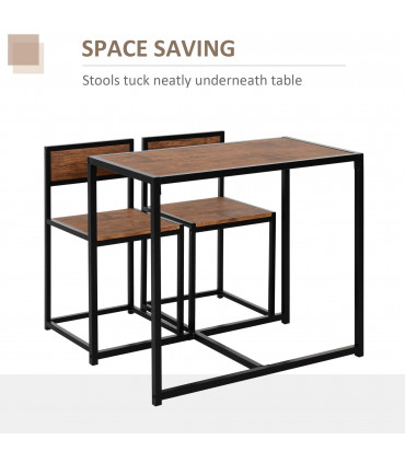 Bar Stool and Table Set Steel Frame MDF 2-Seater Wood Tone Rustic Brown