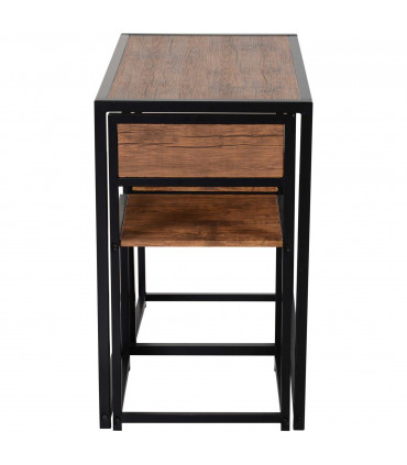 Bar Stool and Table Set Steel Frame MDF 2-Seater Wood Tone Rustic Brown