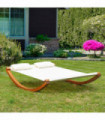 Rocking Double Sun Lounger W/ Wooden Frame-White