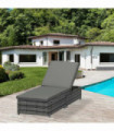 Rattan Outdoor Garden Reclining Sun Lounger Grey PE Wicker Rattan 195cm x 68cm