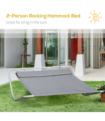 Outdoor Double Rocking Bed Hammock-Grey Texteline Double - 212cm x 175cm x 60cm