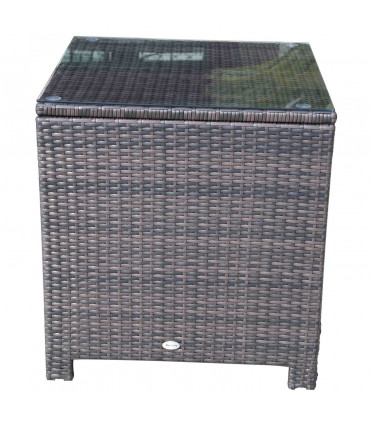 Rattan Side Table Brown 64cm x 64cm x 68cm Metal Glass PE UV Fire Resistant