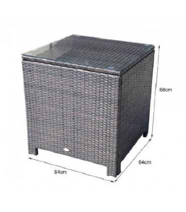 Rattan Side Table Brown 64cm x 64cm x 68cm Metal Glass PE UV Fire Resistant