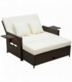 Rattan 2-Seater Day Bed Brown 130cmx72cmx96cm Outdoor Garden Patio Furniture