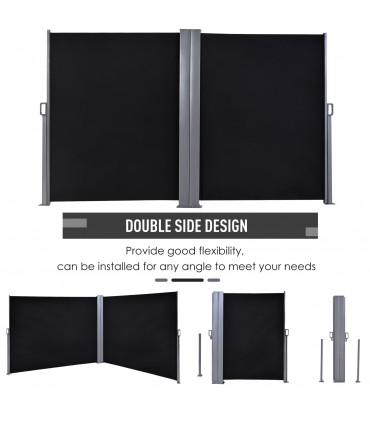 Steel Frame Retractable Double-Sided Awning Black 600cm x 9cm x 180cm