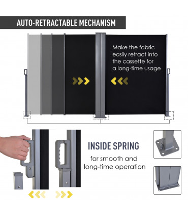 Steel Frame Retractable Double-Sided Awning Black 600cm x 9cm x 180cm