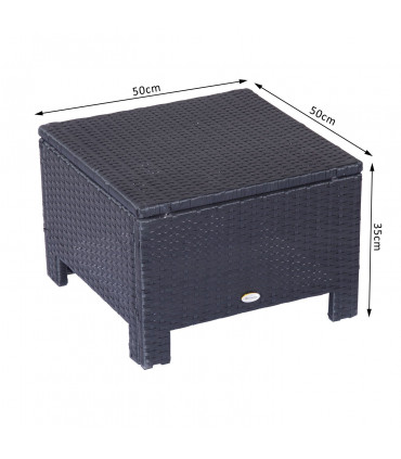 Garden Ottoman - Black Rattan, 50cm x 50cm x 35cm, Aluminium Tube, PE Rattan