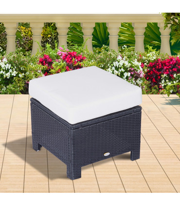 Garden Ottoman - Black Rattan, 50cm x 50cm x 35cm, Aluminium Tube, PE Rattan