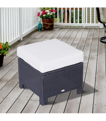 Garden Ottoman - Black Rattan, 50cm x 50cm x 35cm, Aluminium Tube, PE Rattan