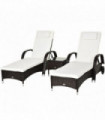 Rattan Recliner Lounger Set Brown PE Rattan 200cmx73cmx56cm Outdoor Furniture