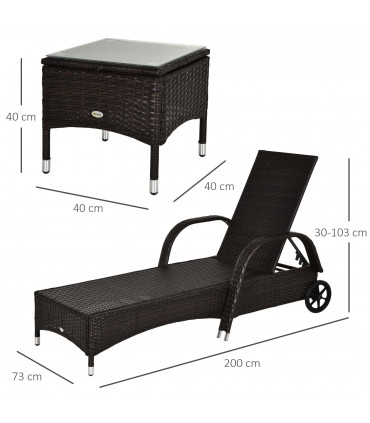 Rattan Recliner Lounger Set Brown PE Rattan 200cmx73cmx56cm Outdoor Furniture