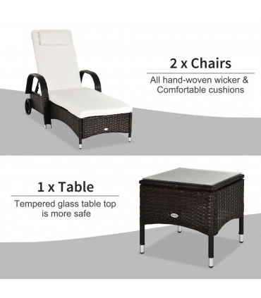 Rattan Recliner Lounger Set Brown PE Rattan 200cmx73cmx56cm Outdoor Furniture