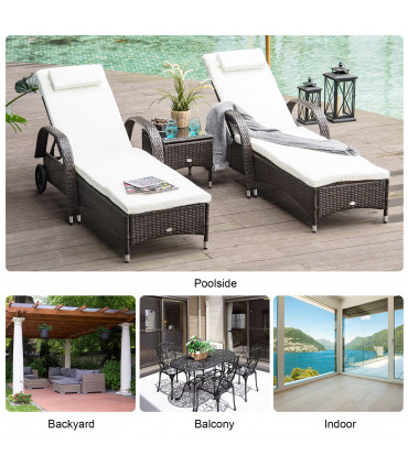 Rattan Recliner Lounger Set Brown PE Rattan 200cmx73cmx56cm Outdoor Furniture