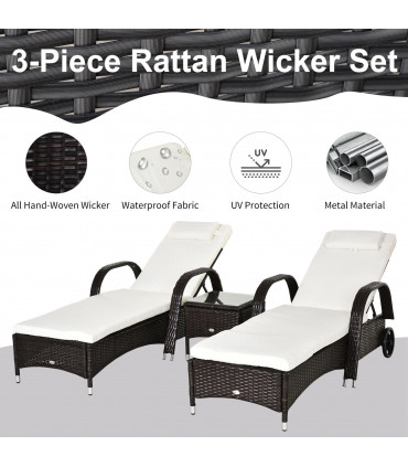 Rattan Recliner Lounger Set Brown PE Rattan 200cmx73cmx56cm Outdoor Furniture