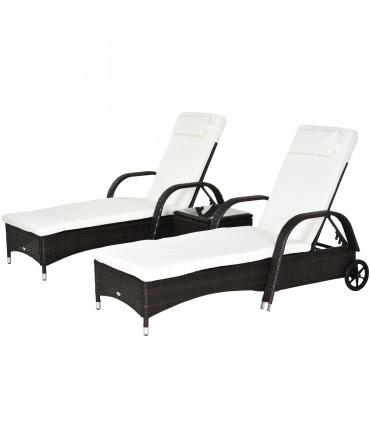 Rattan Recliner Lounger Set Brown PE Rattan 200cmx73cmx56cm Outdoor Furniture