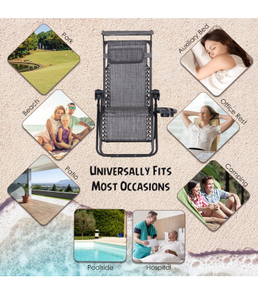 Steel Frame Zero Gravity Outdoor Chair Grey 90cm x 67cm x 110cm Canopy