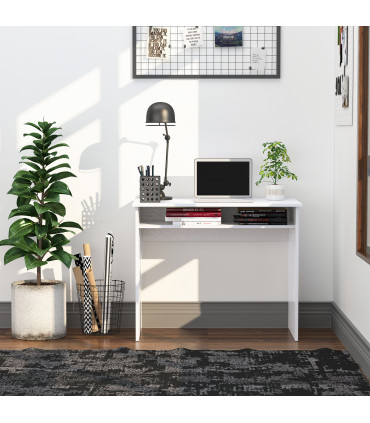 Study Desk White 90cmx50cmx74cm Particle Board Simple Style Sturdy Workstation