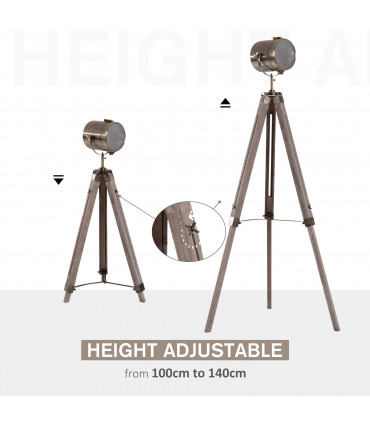 Floor Lamp, 65L, Wood/Bronze Colour, 140cm Height, Adjustable Angle