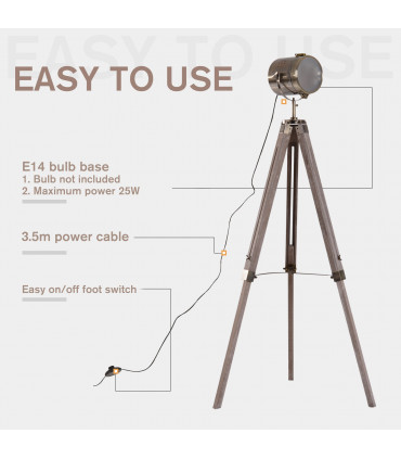 Floor Lamp, 65L, Wood/Bronze Colour, 140cm Height, Adjustable Angle