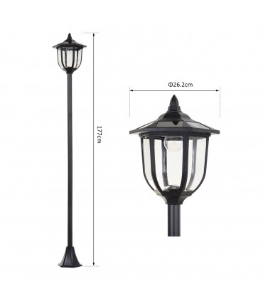 Garden Solar LED Lamp Post Black ABS 26.5cm x 26.5cm x 177cm 1.77m Tall