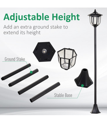 Garden Solar LED Lamp Post Black ABS 26.5cm x 26.5cm x 177cm 1.77m Tall