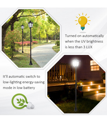 Garden Solar LED Lamp Post Black ABS 26.5cm x 26.5cm x 177cm 1.77m Tall