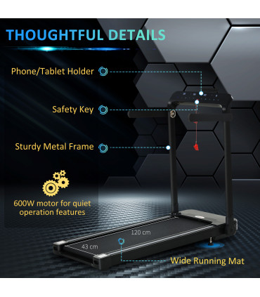 1.85HP Foldable Electric Treadmill Fitness Safety Lock LED screen-Black HOMCOM