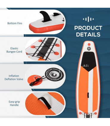 10Ft Inflatable Paddle Stand Up Board, White, 320L x 76Wcm, Adjustable Paddle